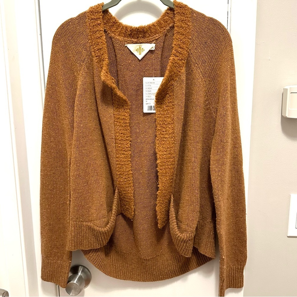 Anthropologie HWR Fuzzy Brown Alpaca Wool Open Cardigan Sweater Women M cozy